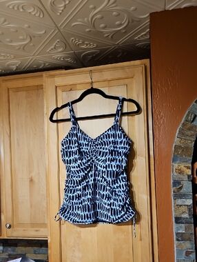 Fantasie Katu Tankini Swim Top Underwire Blue White Ink Print